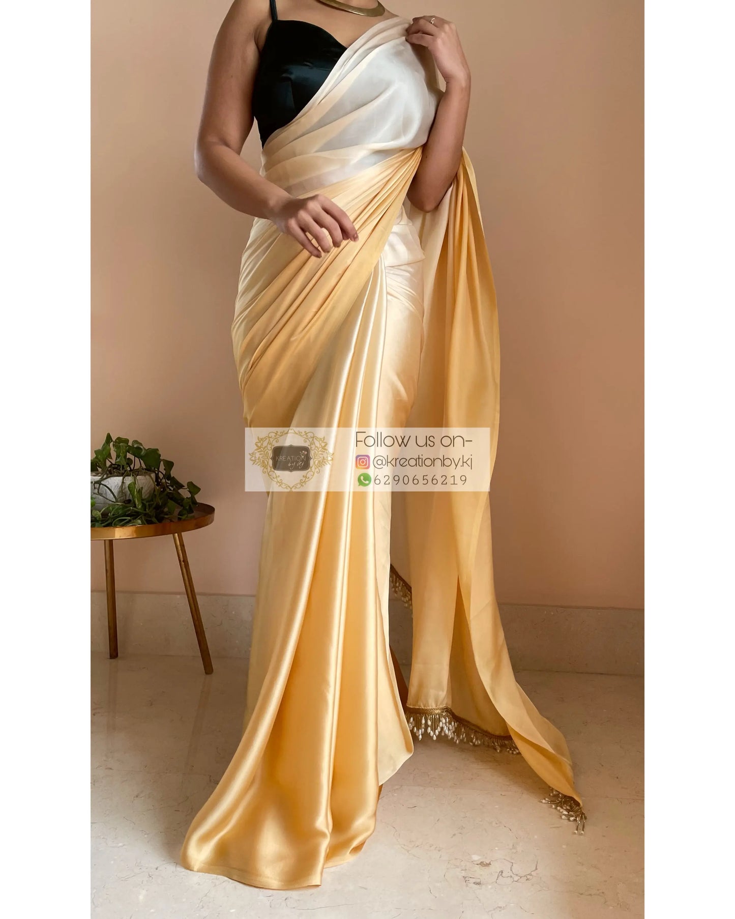 Peeli Dhoop Ombré Crepe Silk Saree With Handmade Tassels on Pallu - kreationbykj
