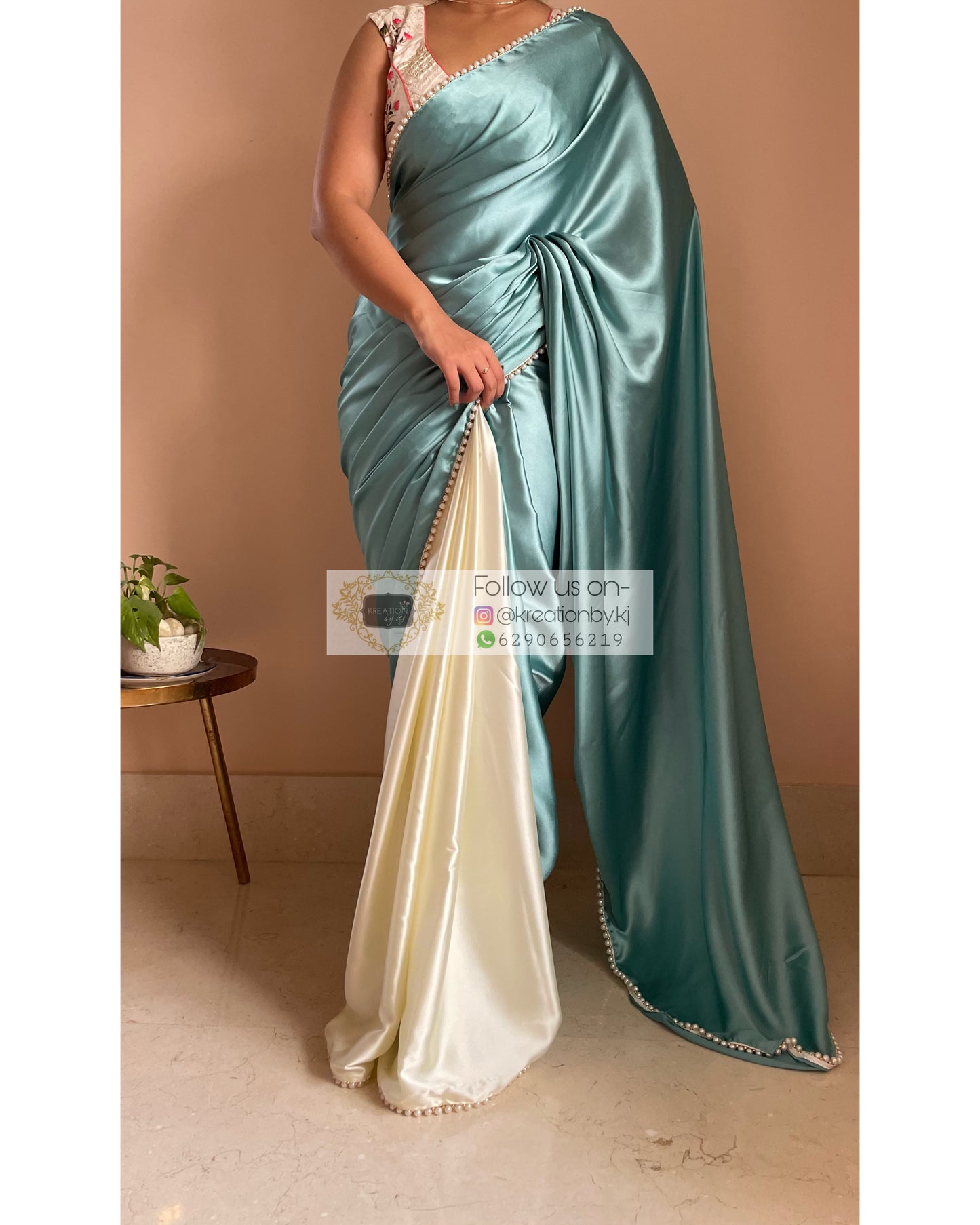 Blueberry Muffin Two in One Satin Saree - kreationbykj