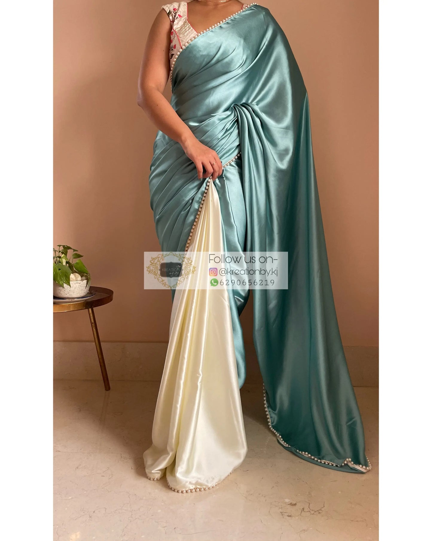 Blueberry Muffin Two in One Satin Saree - kreationbykj