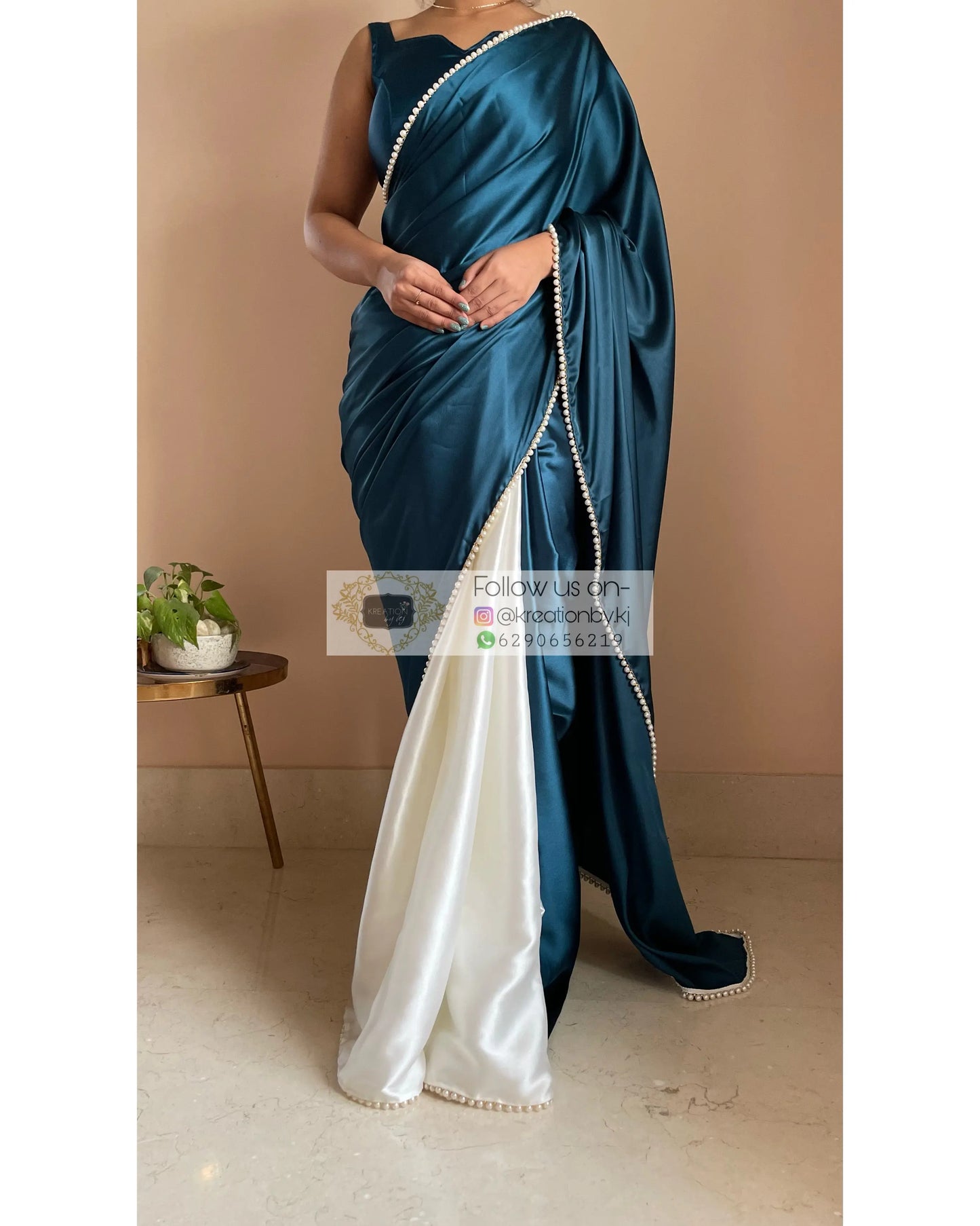 Larkspur Two in One Satin Saree - kreationbykj