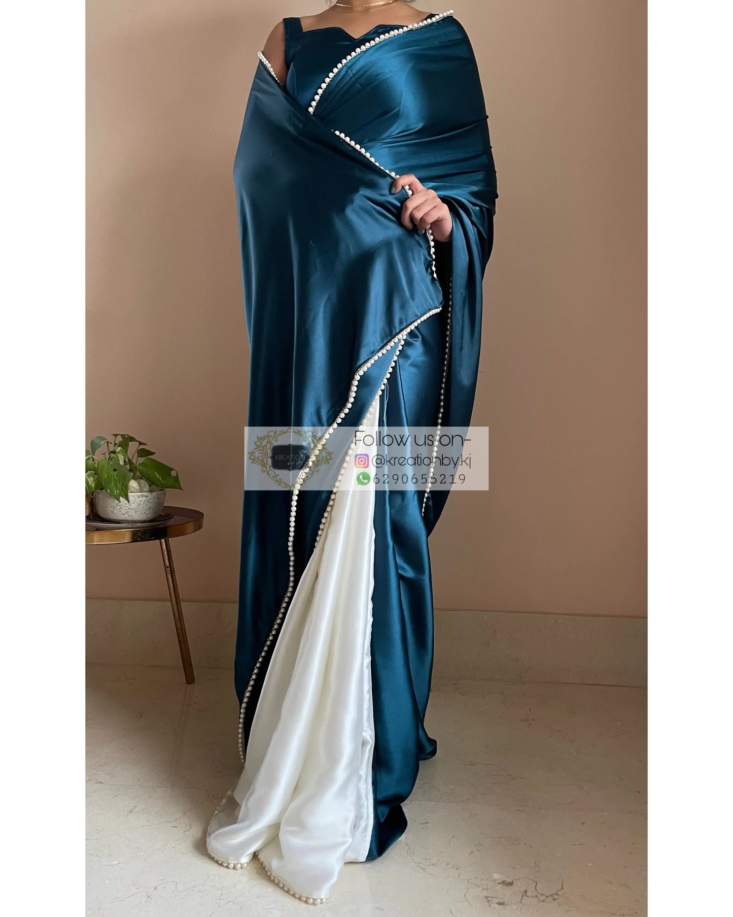 Larkspur Two in One Satin Saree - kreationbykj