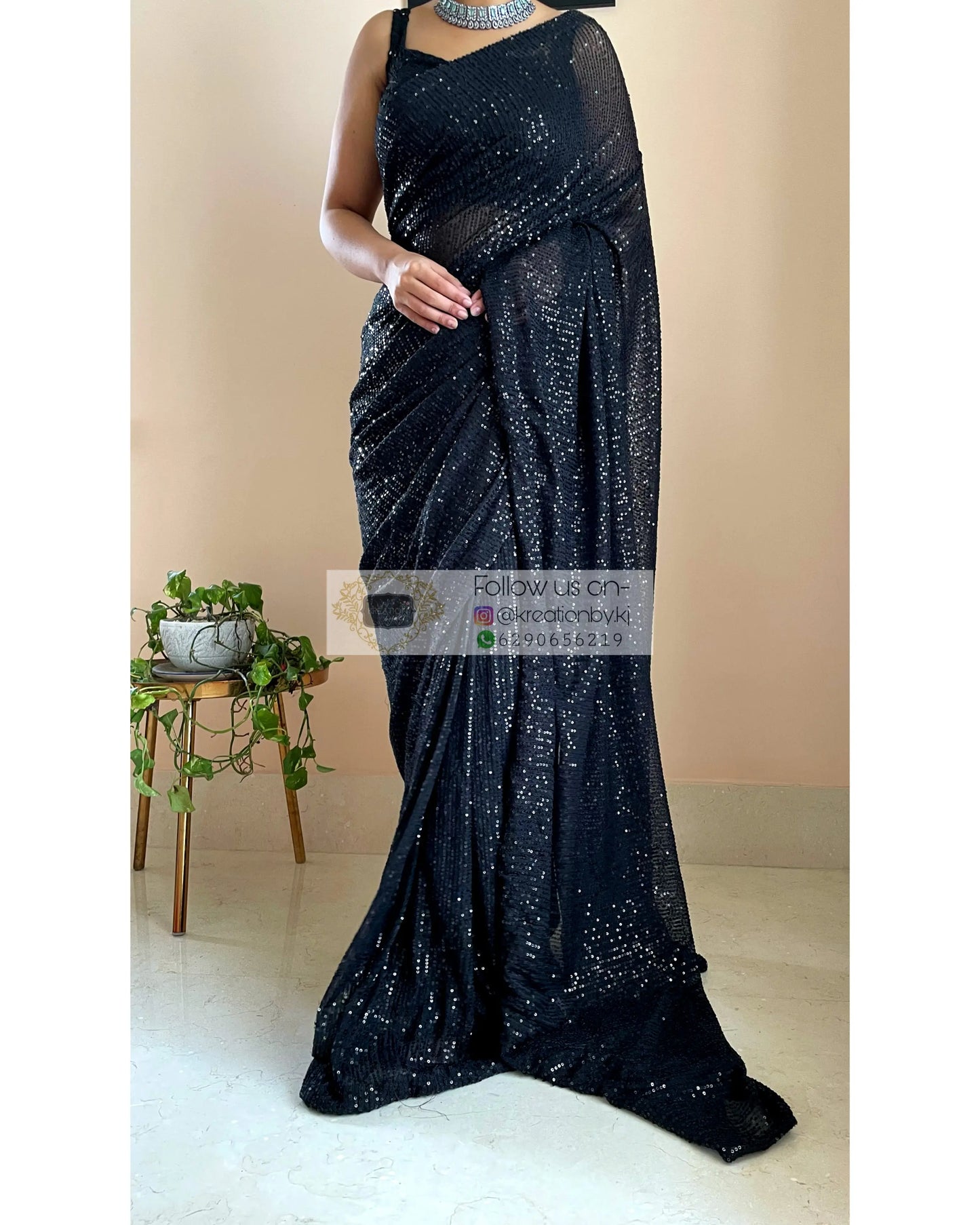 Black Sequins Saree - kreationbykj