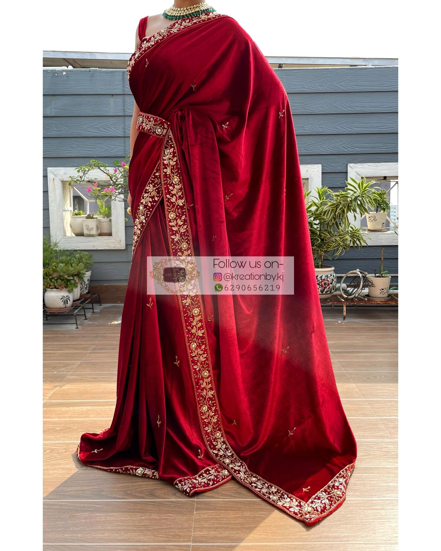 Anaya Maroon Velvet Saree with Belt - kreationbykj
