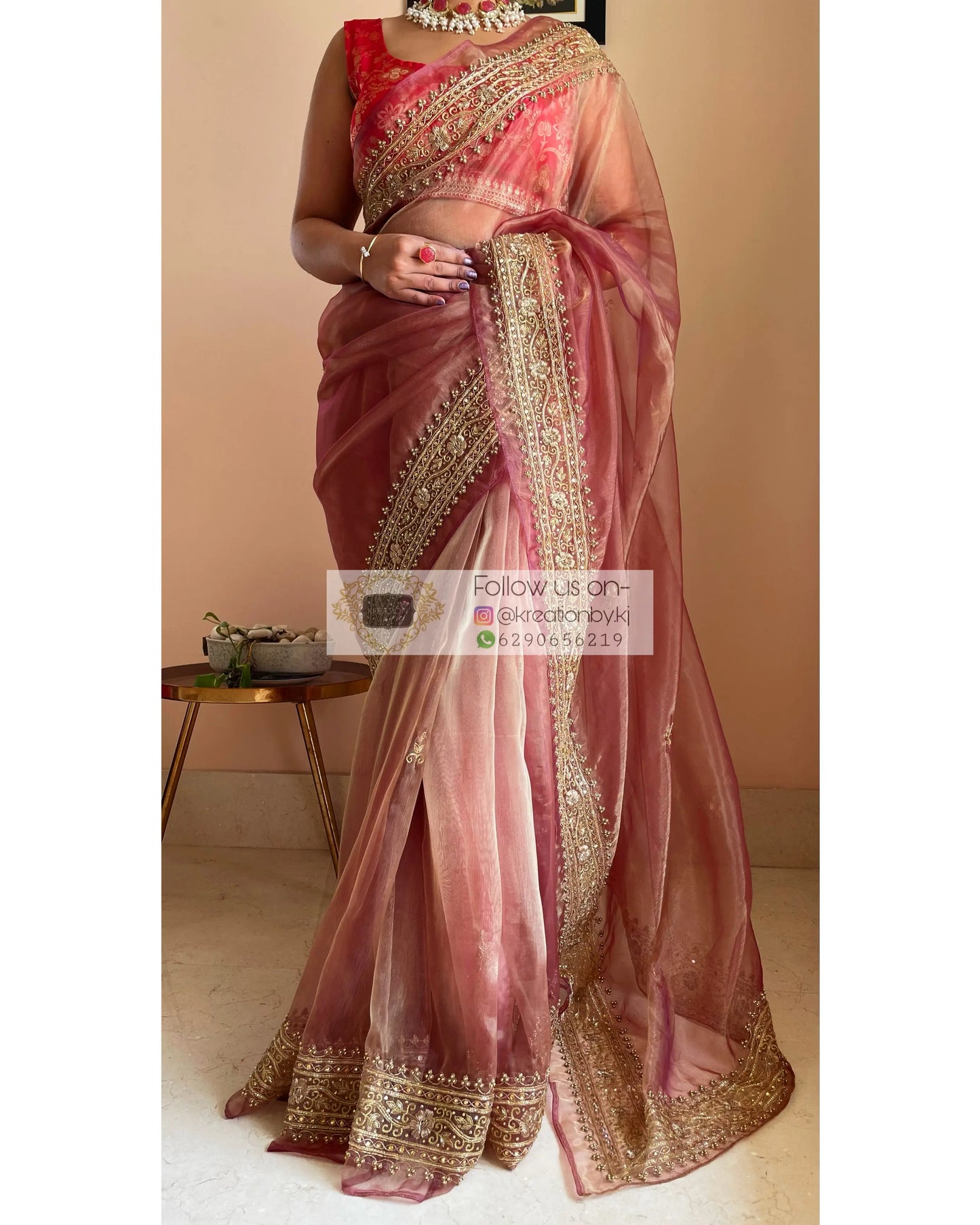 Rose Beige Zarina Saree - kreationbykj