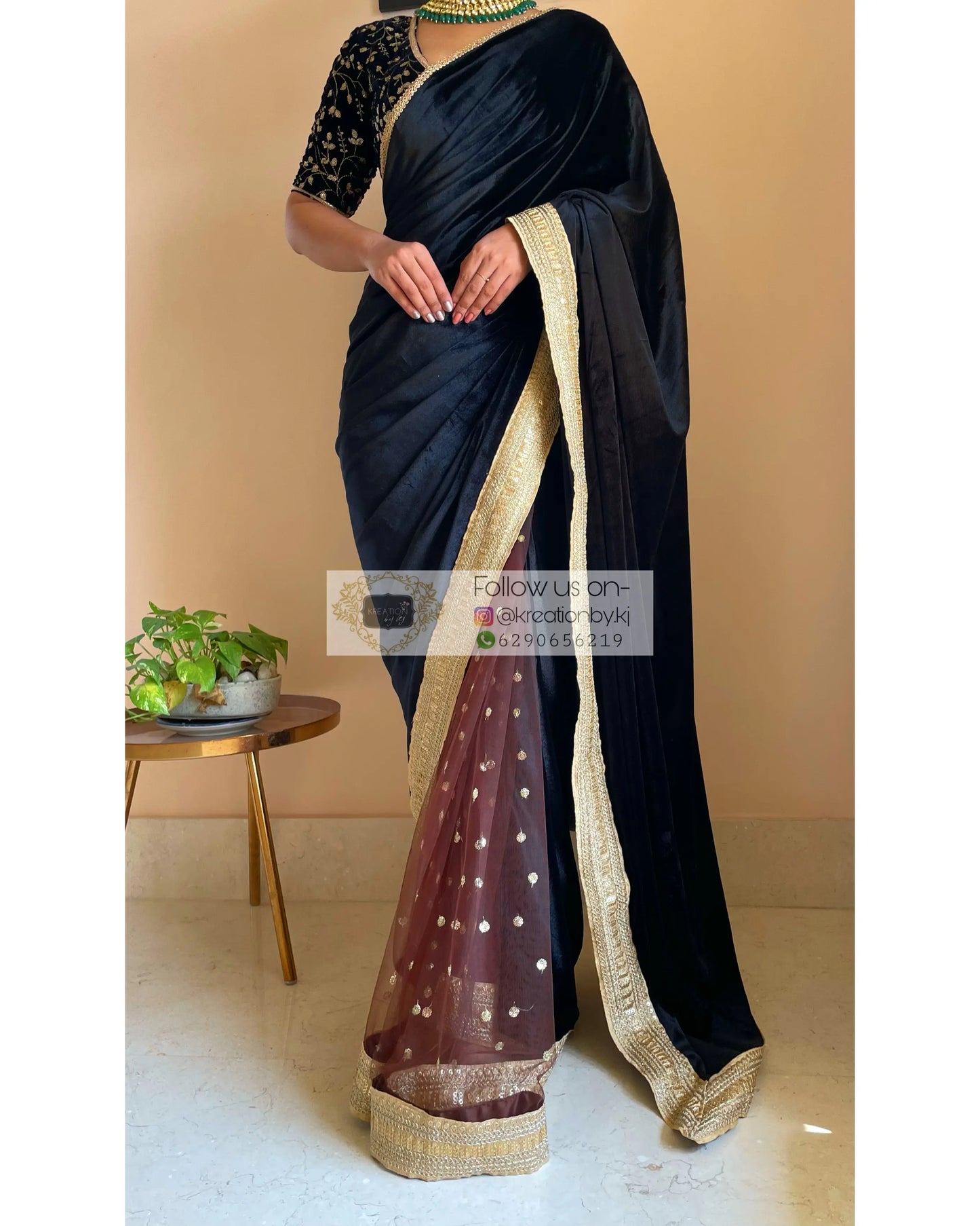 Cocktail Velvet Saree - kreationbykj