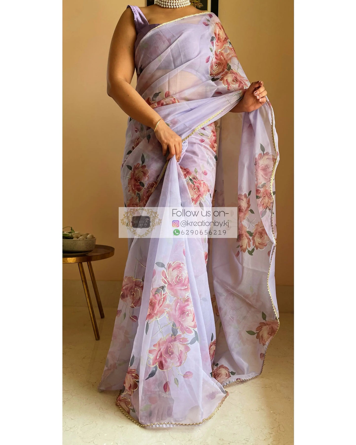 Lilac Rose Organza Saree - kreationbykj