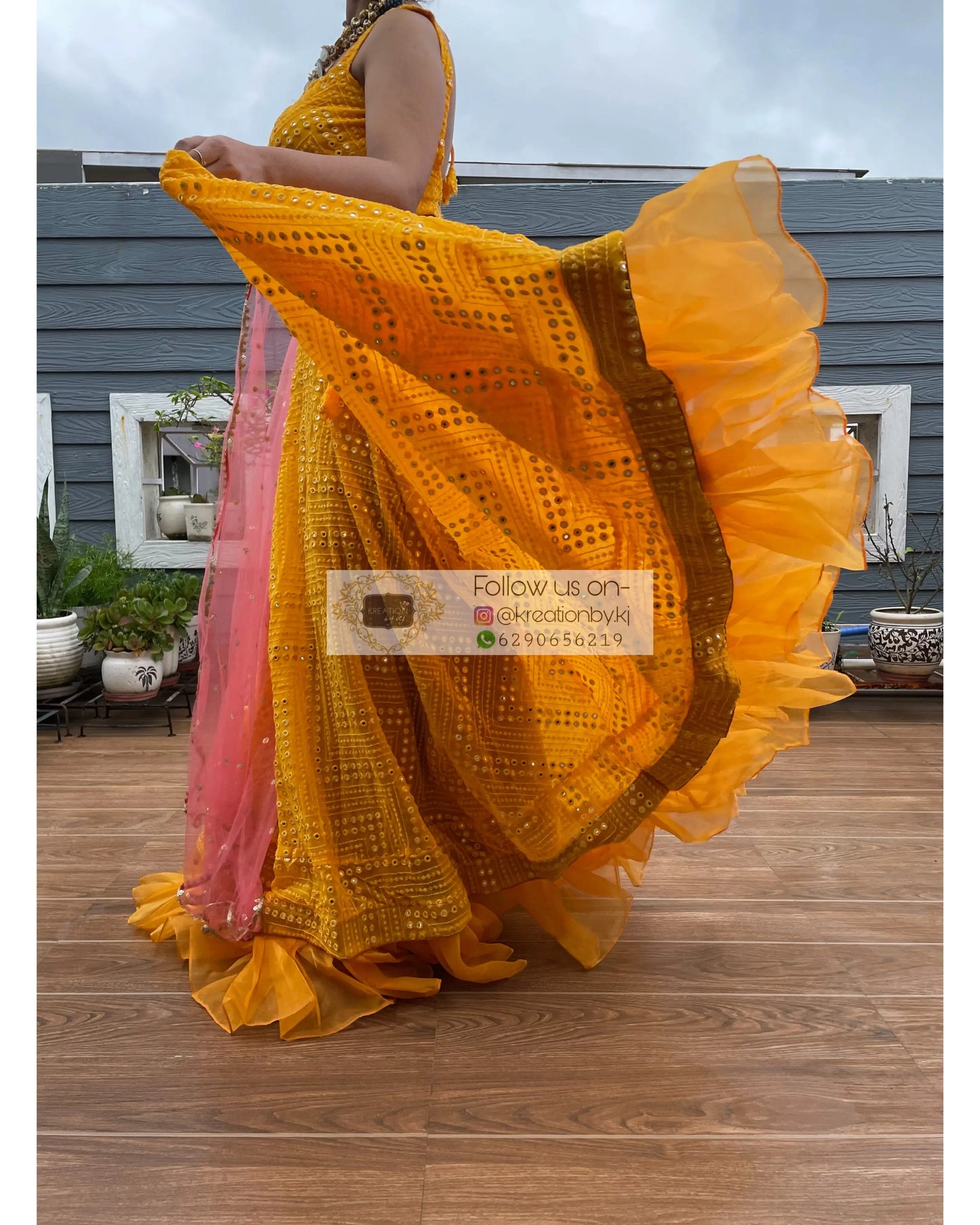 Yellow Sheesh Mahal Lehenga Set - kreationbykj
