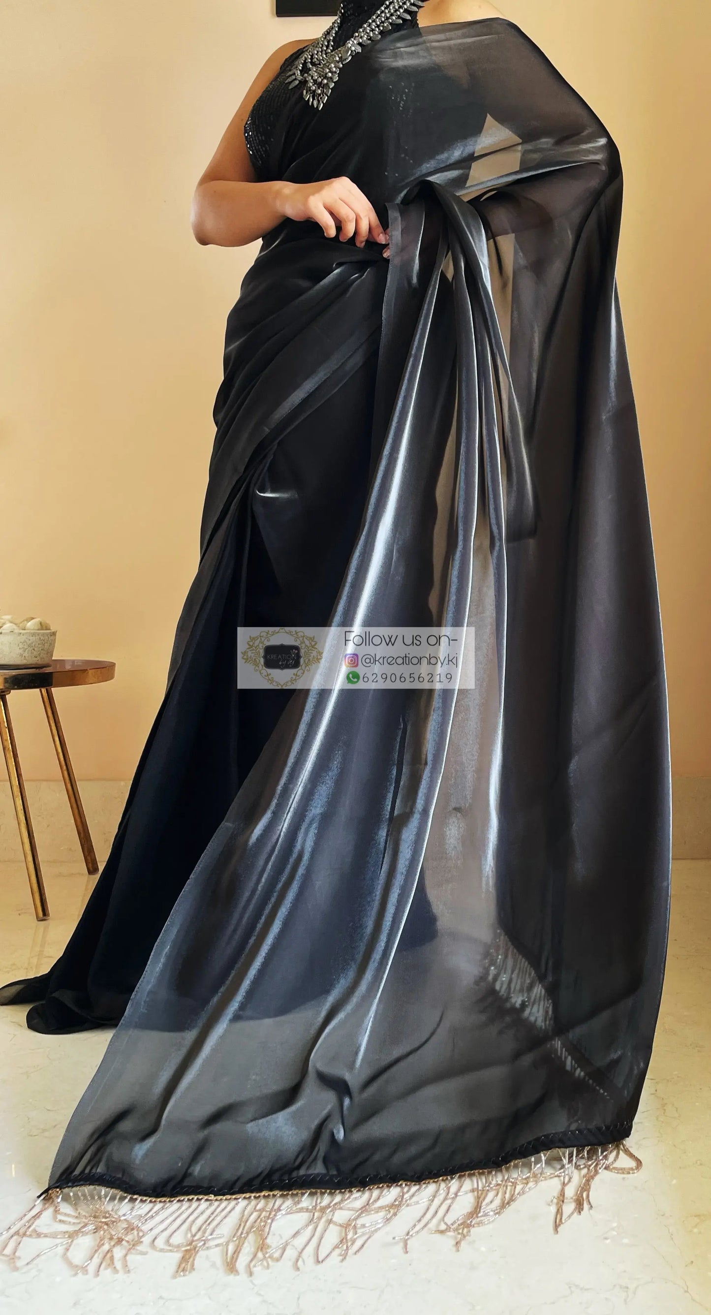Black Romance Glass Organza Saree - kreationbykj