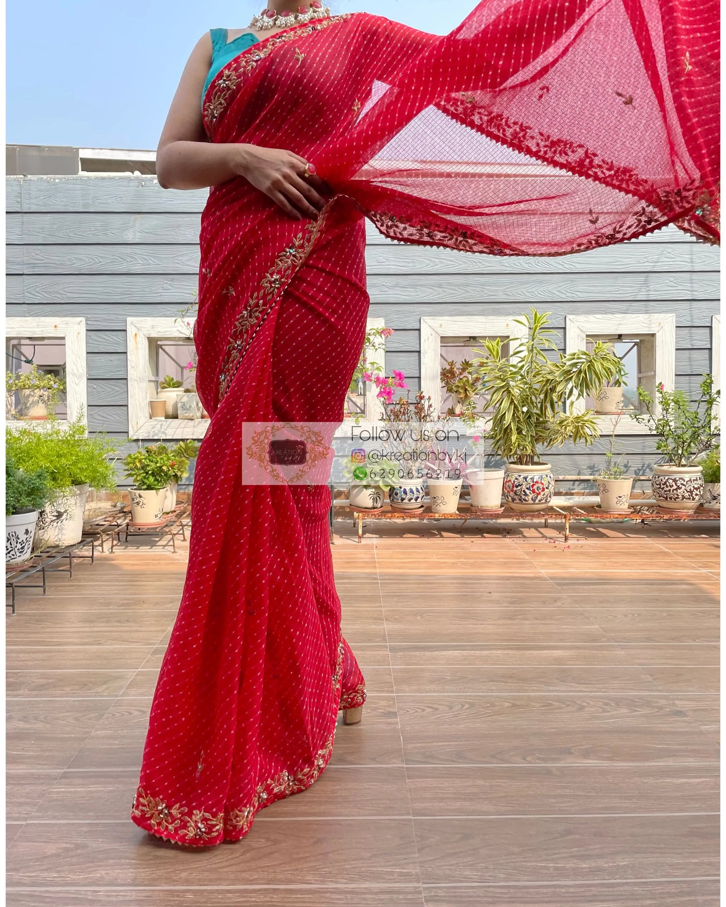 Red Leheriya Chandani Saree - kreationbykj