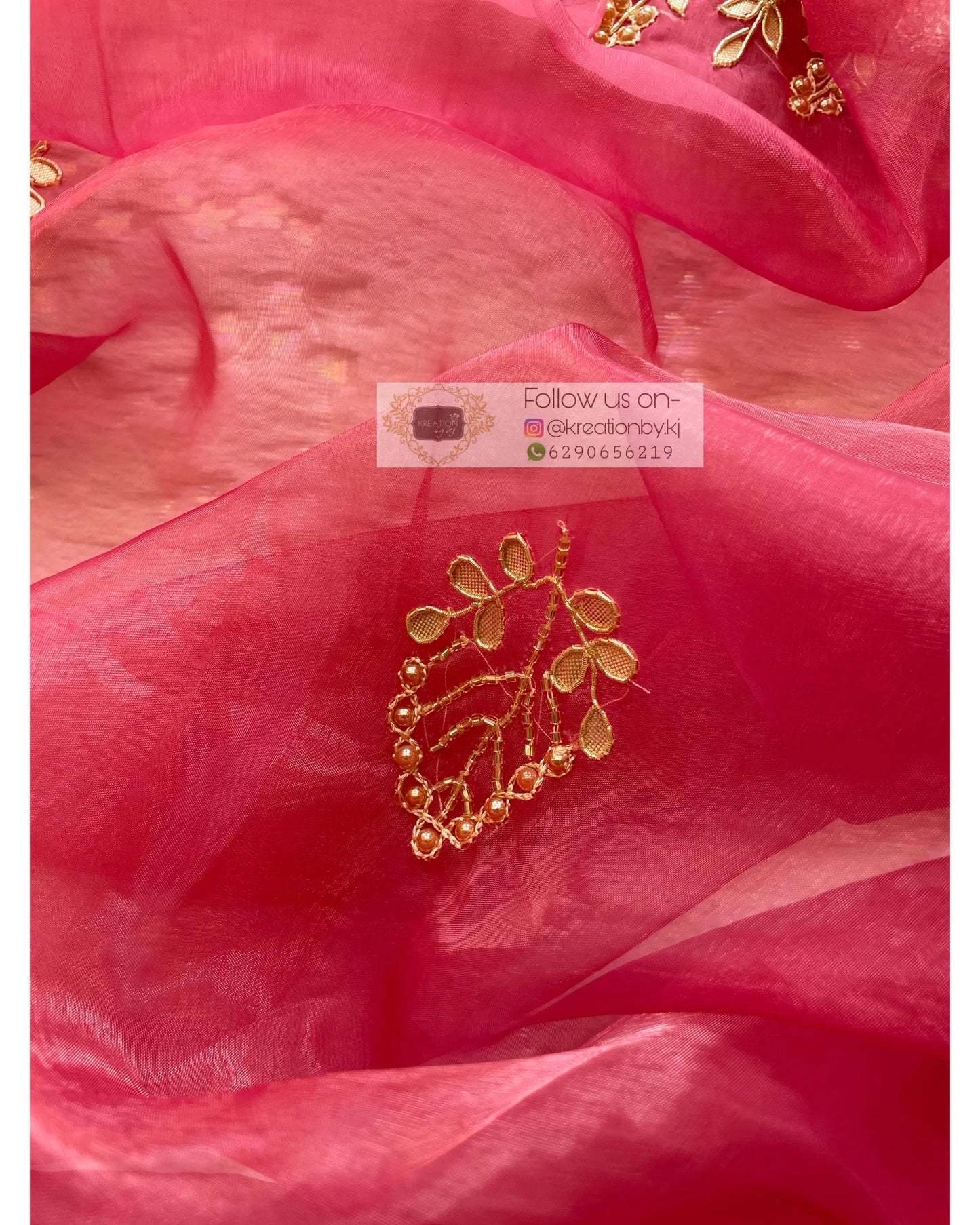 Pink Glass Tissue Gota Patti Dupatta - kreationbykj
