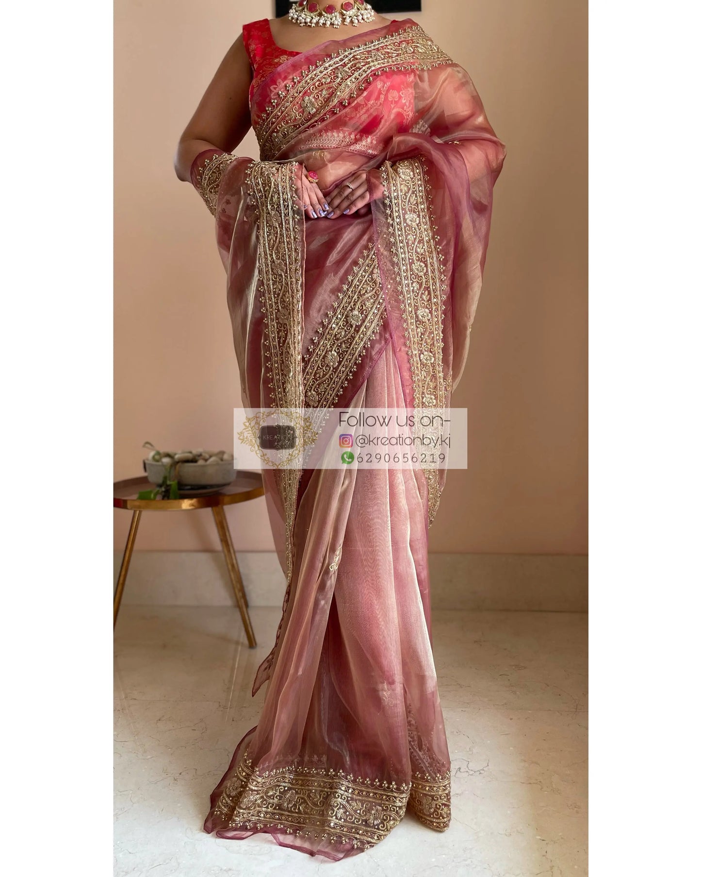 Rose Beige Zarina Saree - kreationbykj