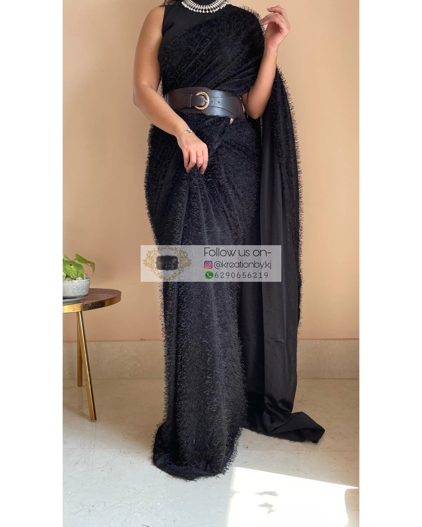 Black Moana Fur Saree - kreationbykj