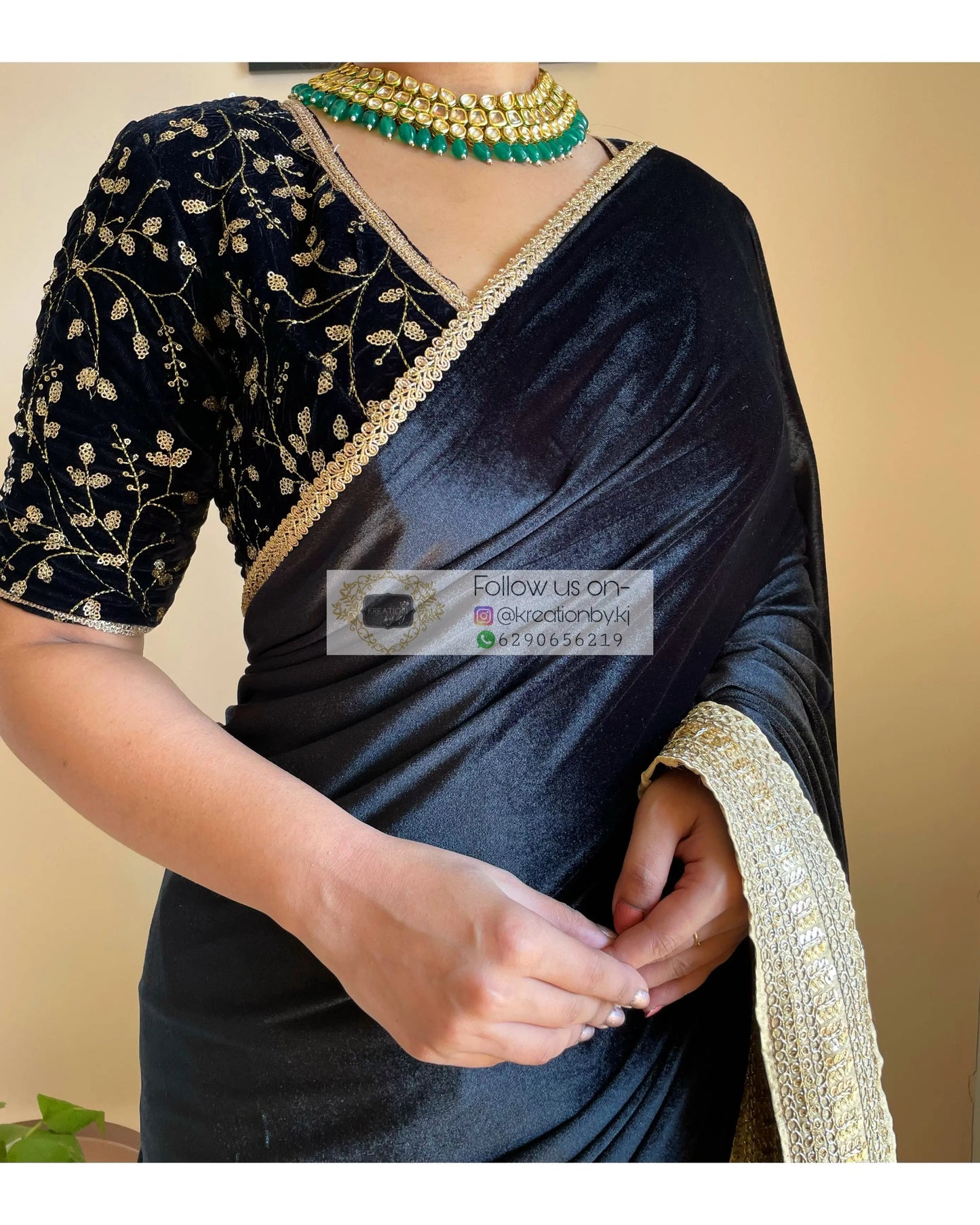 Cocktail Velvet Saree - kreationbykj