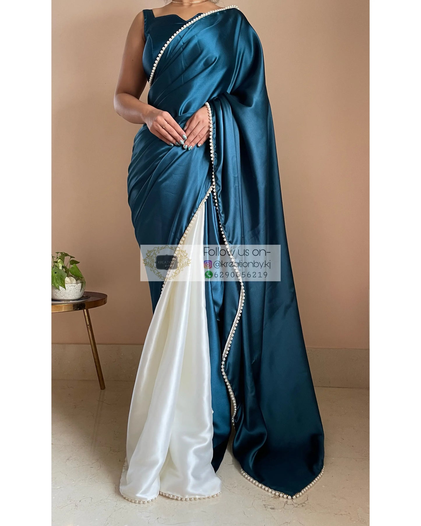Larkspur Two in One Satin Saree - kreationbykj
