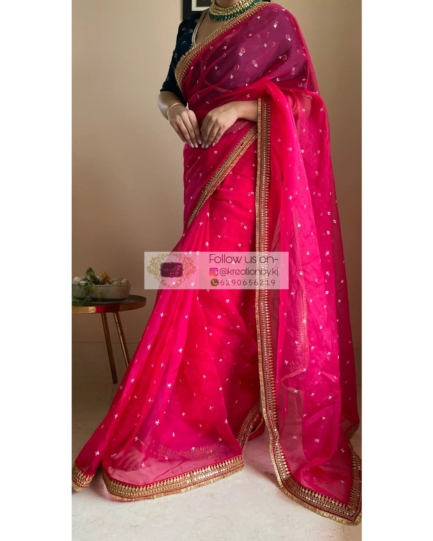 Hot Pink Ragini Organza Saree - kreationbykj