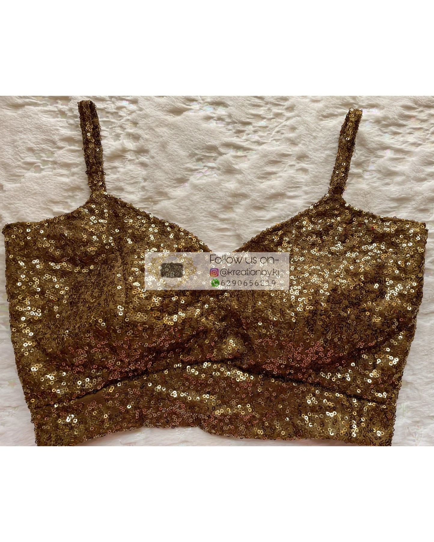 Molten Gold Strappy Sequins Blouse - kreationbykj