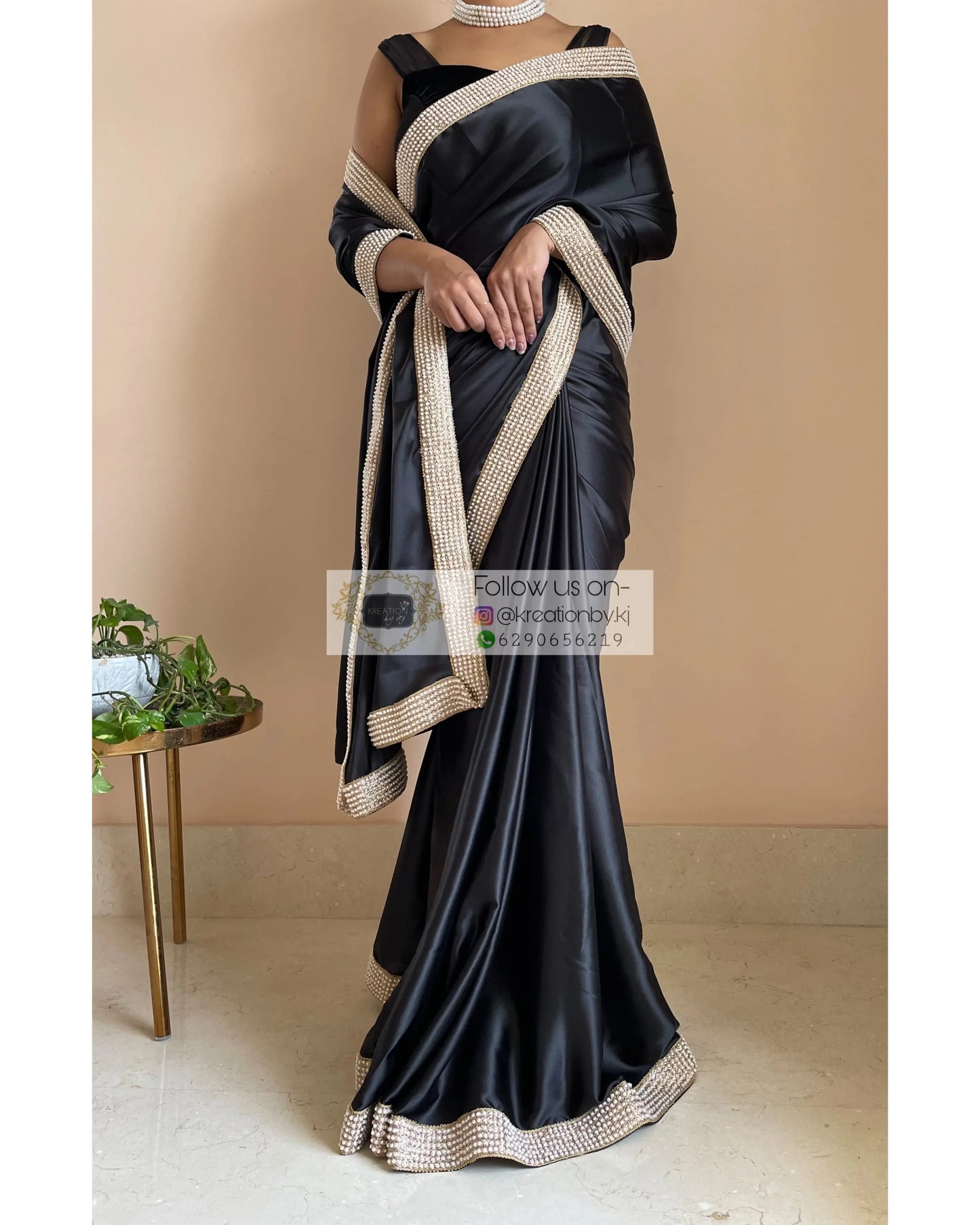 Black Mother Of Pearl Saree - kreationbykj