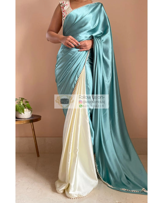 Blueberry Muffin Two in One Satin Saree - kreationbykj