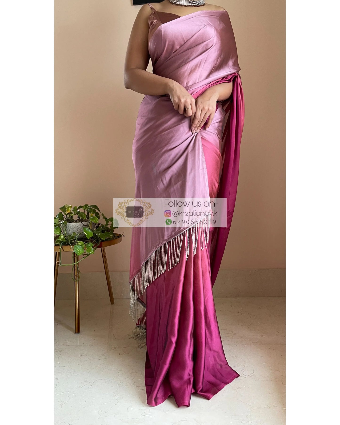 Pink Panther Georgette Ombré Saree with Handmade Tassels on Pallu - kreationbykj