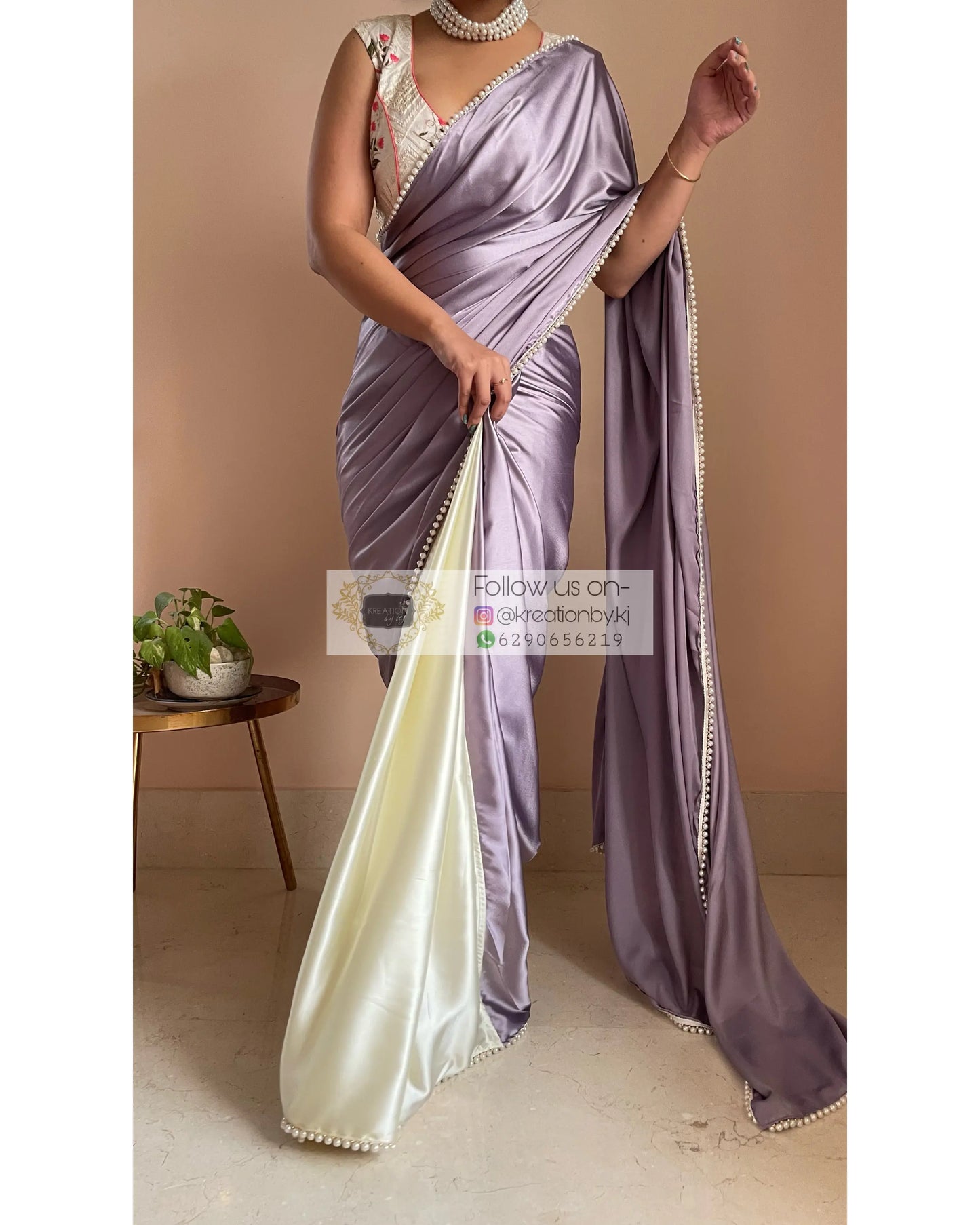 Lavender Lullaby Two in One Satin Saree - kreationbykj