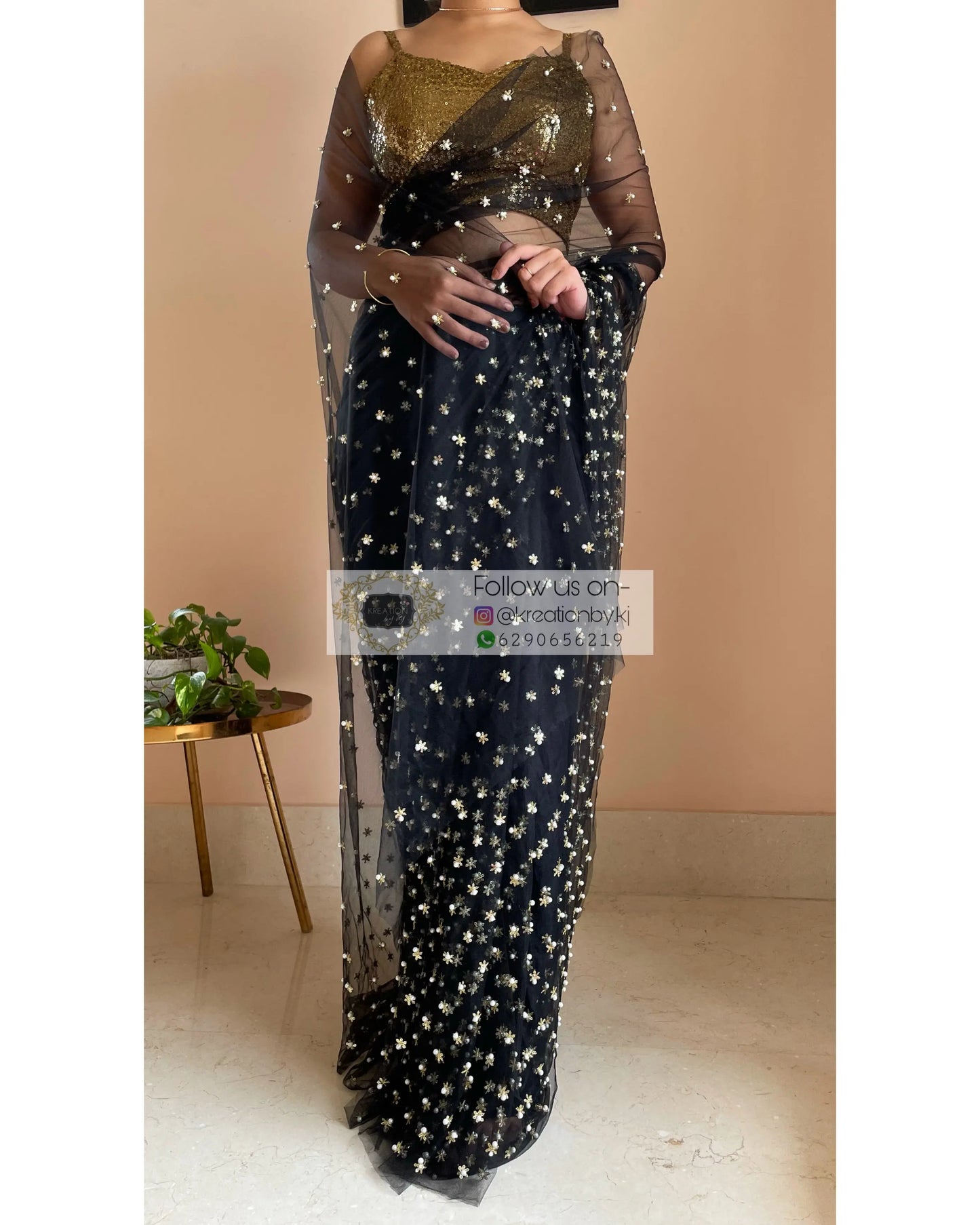 Jugnoo Black Net Saree - kreationbykj