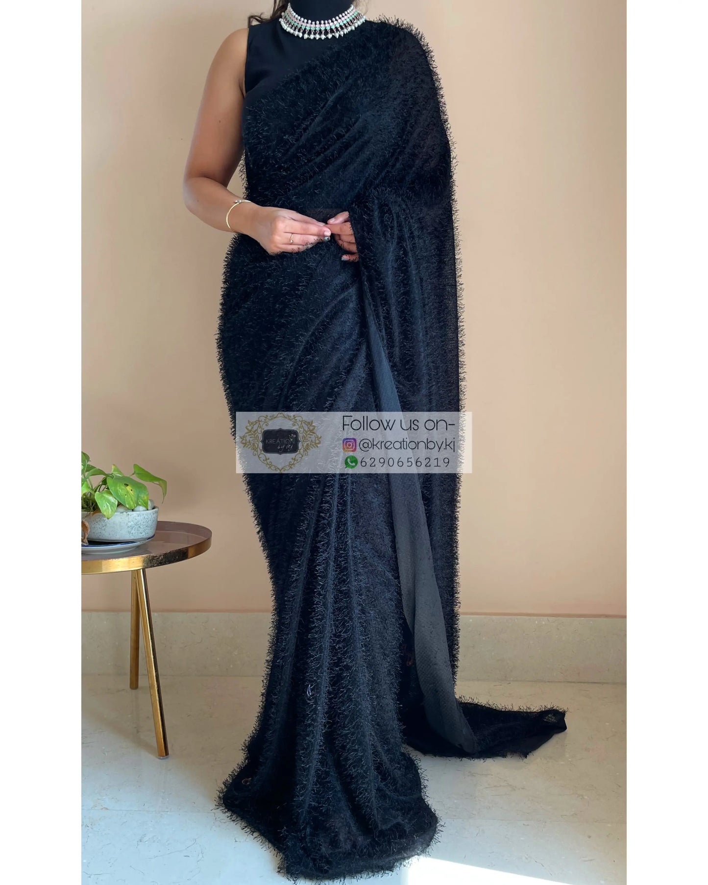Black Moana Fur Saree - kreationbykj