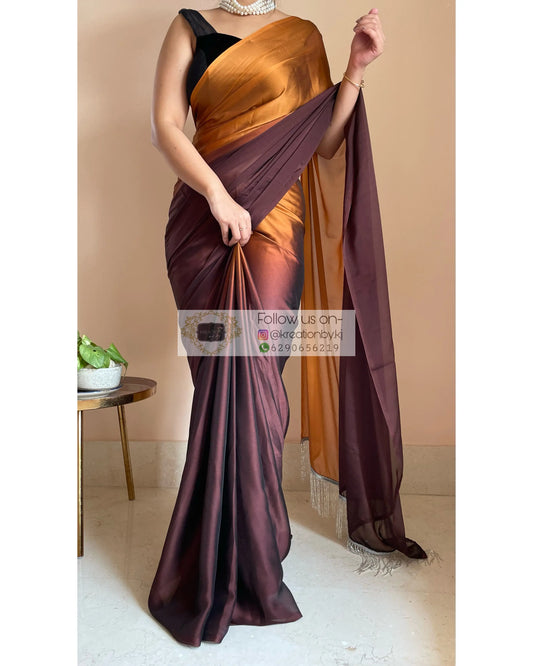 Summer Sands Ombré Georgette Saree with Handmade Tassels on Pallu - kreationbykj