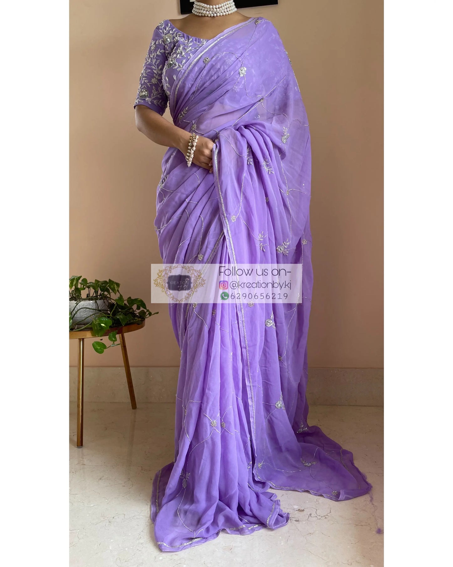 Kashish Lavender Georgette Saree - kreationbykj