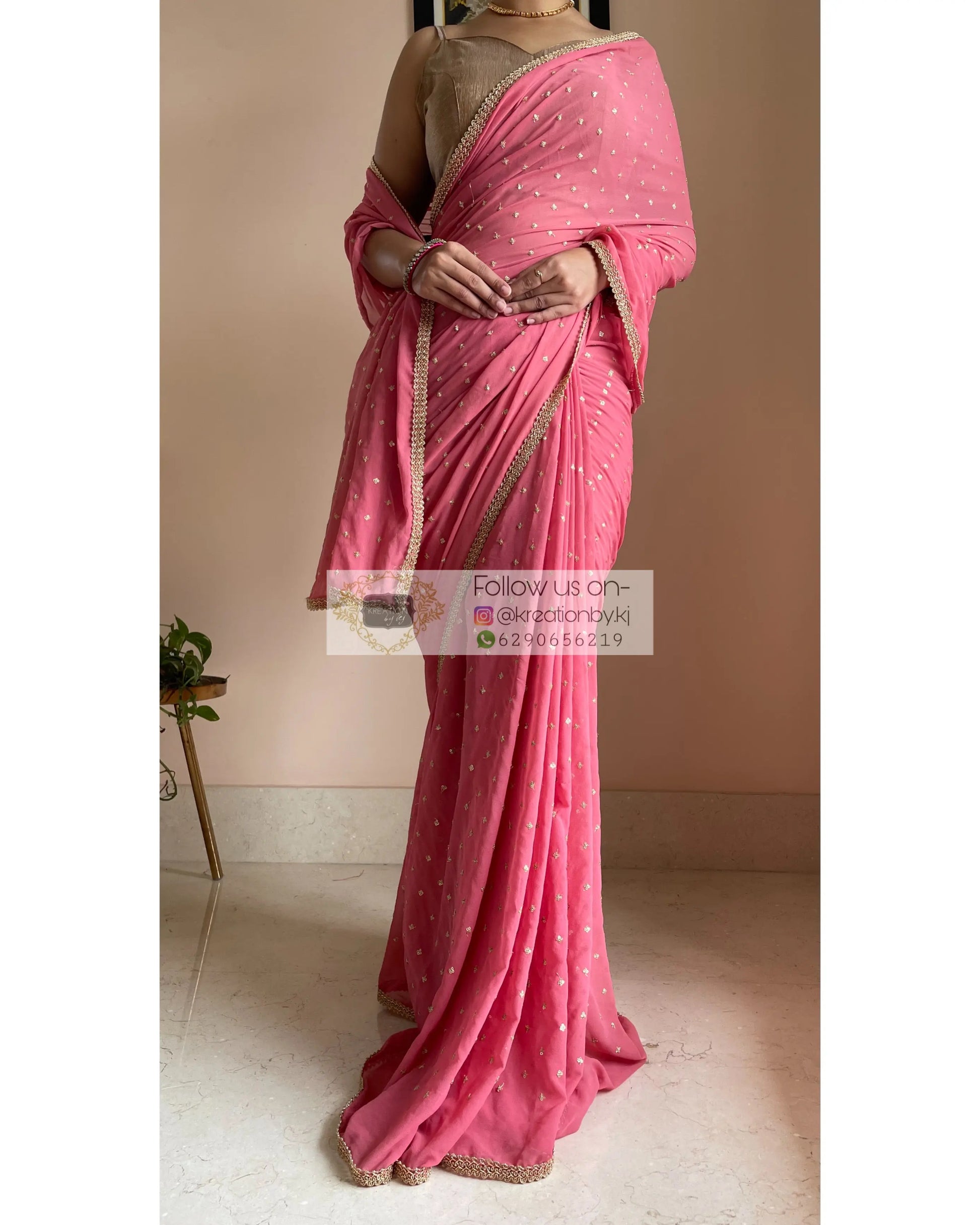 Pink Ragini Georgette Saree - kreationbykj