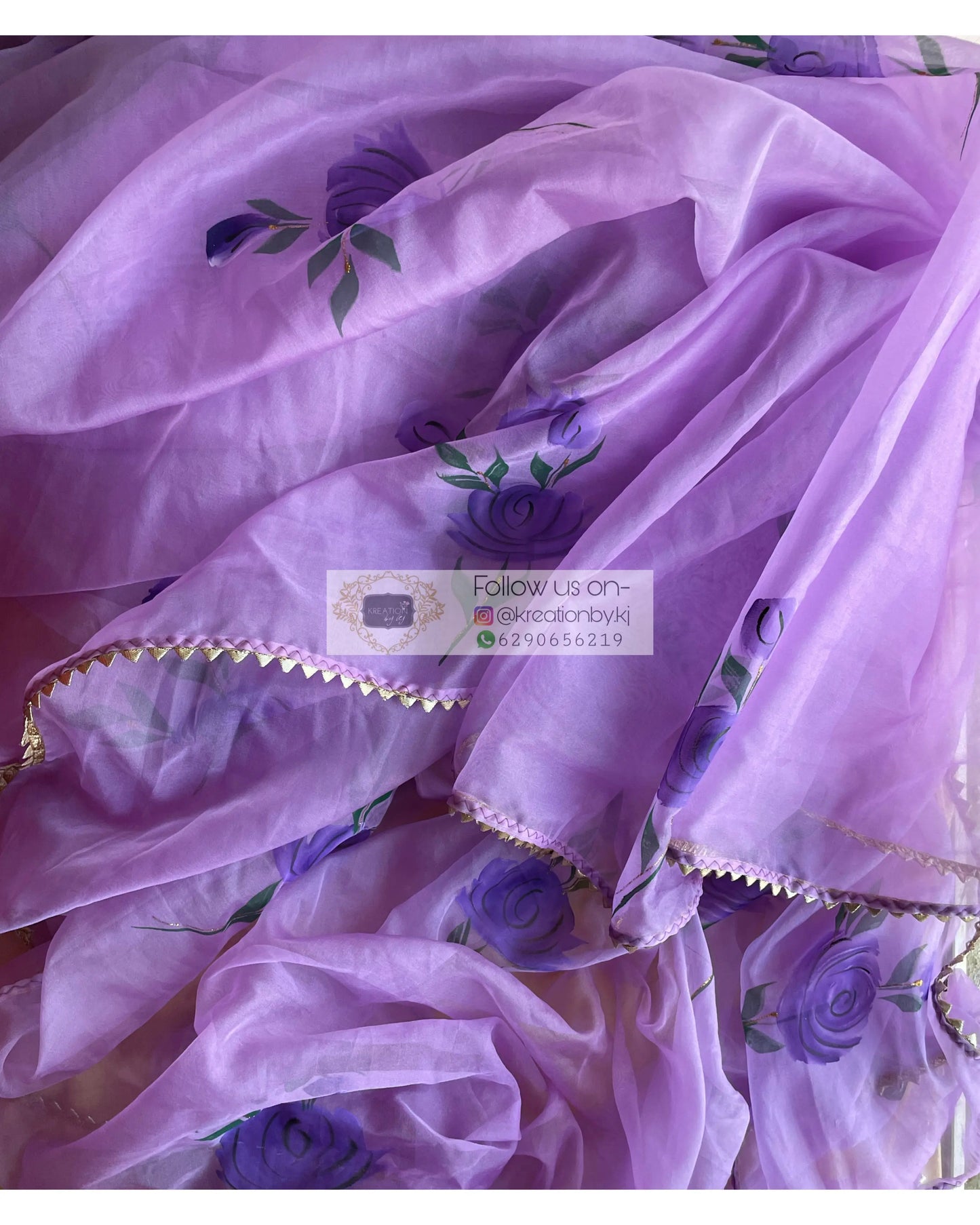 Lavender Floral Organza Saree - kreationbykj