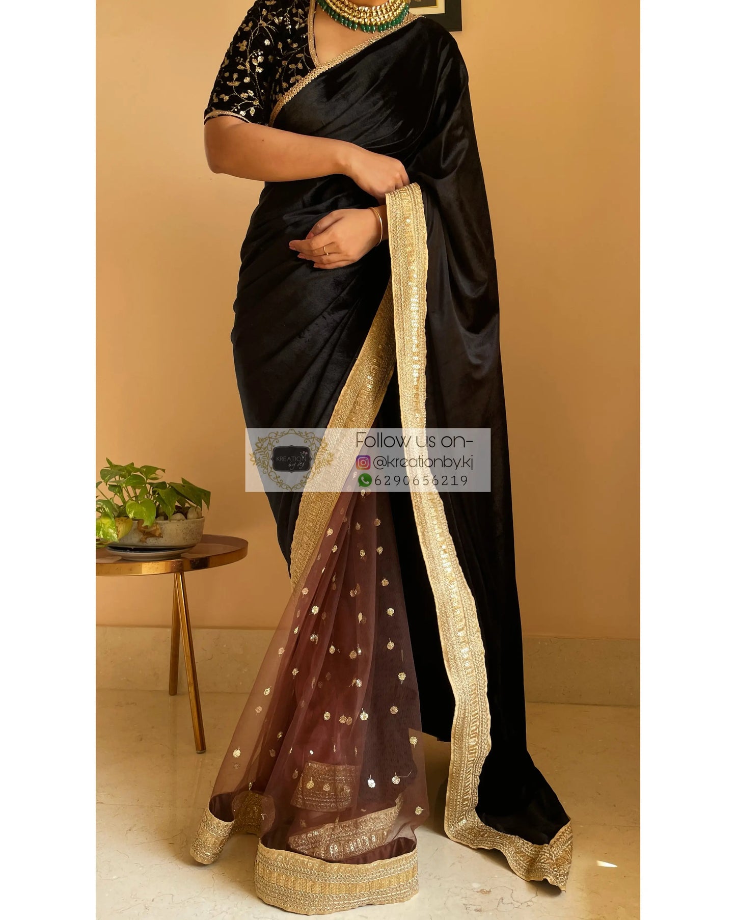 Cocktail Velvet Saree - kreationbykj
