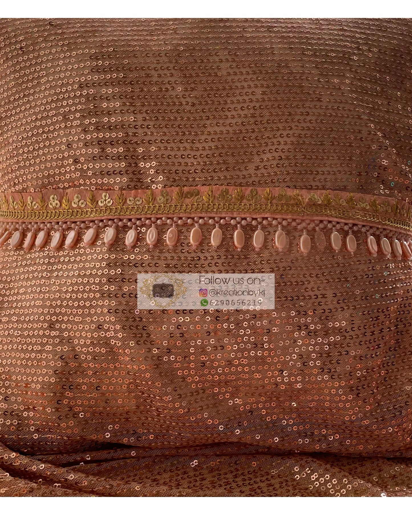 Peach Sequins and Zari Waist belt with Tassels - kreationbykj
