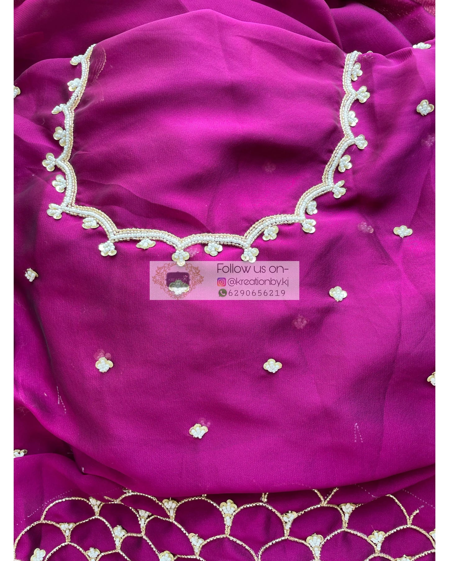 Wine Georgette Cutdana Mehraab Jaal Saree - kreationbykj
