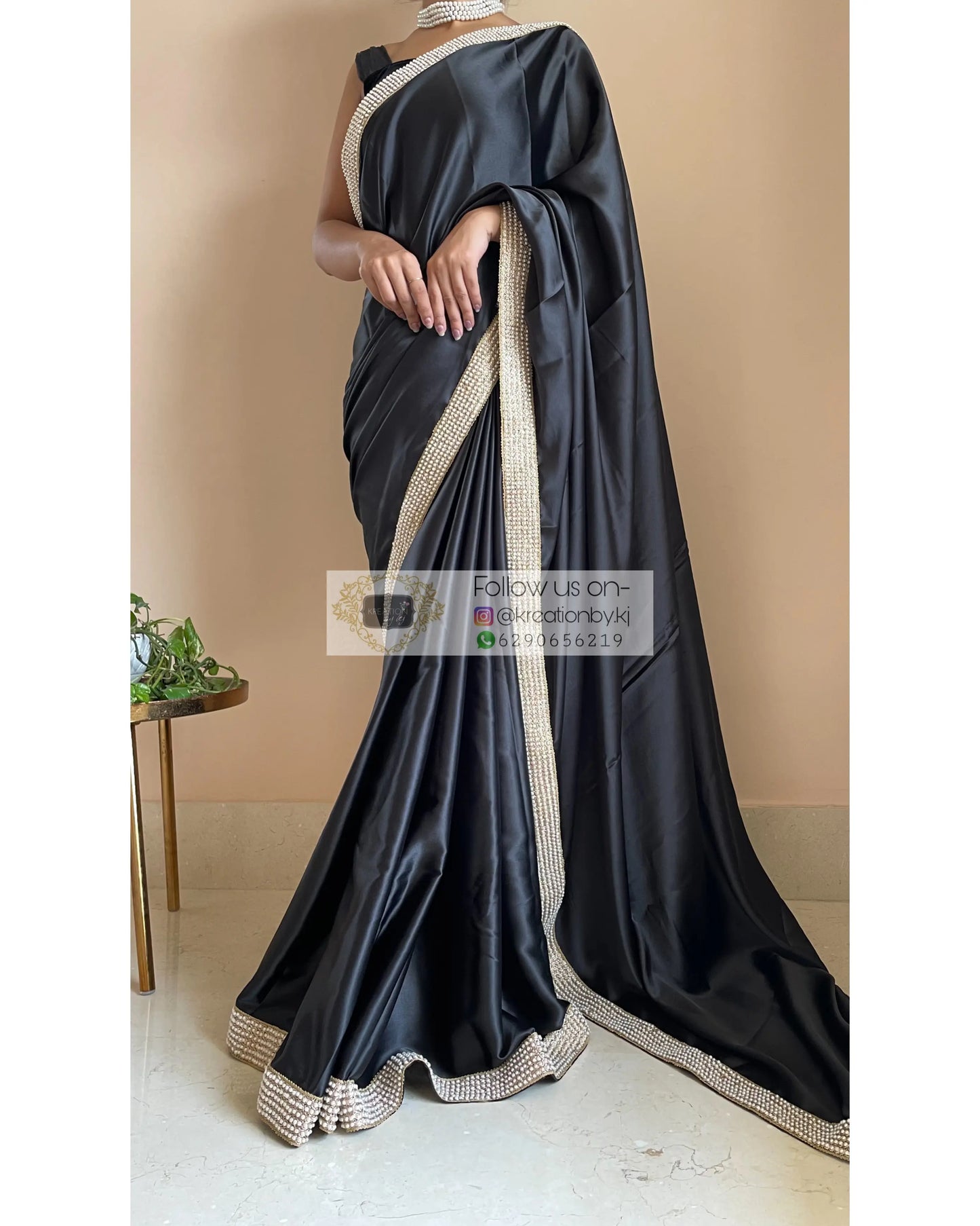 Black Mother Of Pearl Saree - kreationbykj