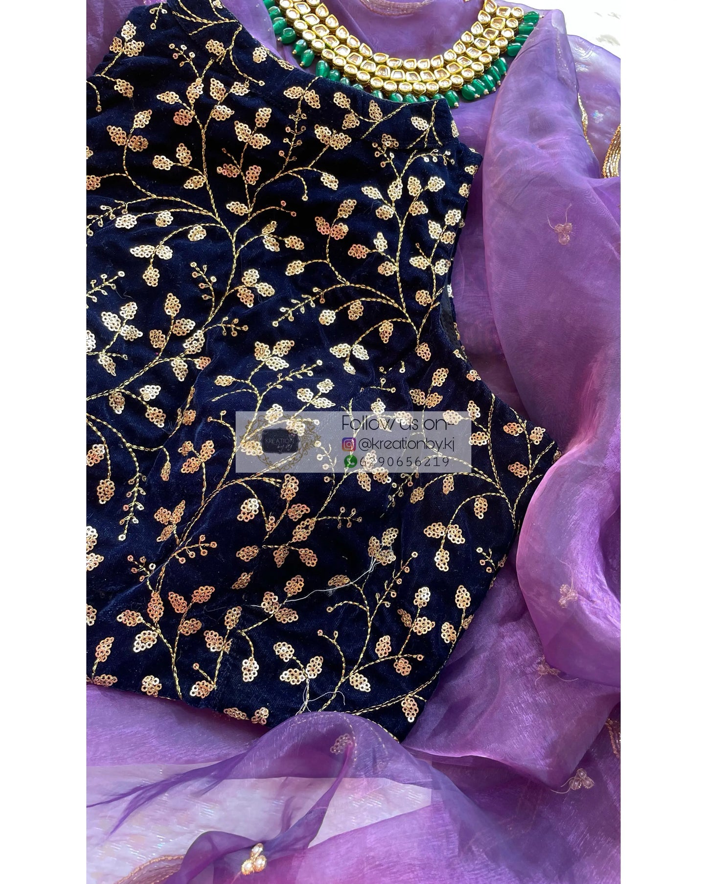 Navy Blue Velvet Halter Neck Blouse - kreationbykj