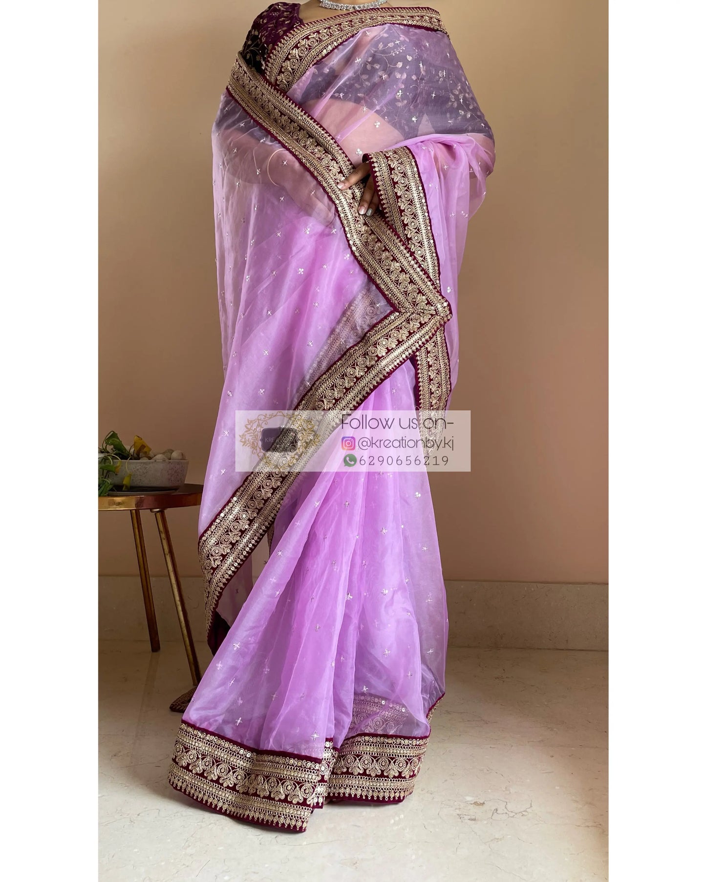 Lavender Ragini Organza Saree - kreationbykj