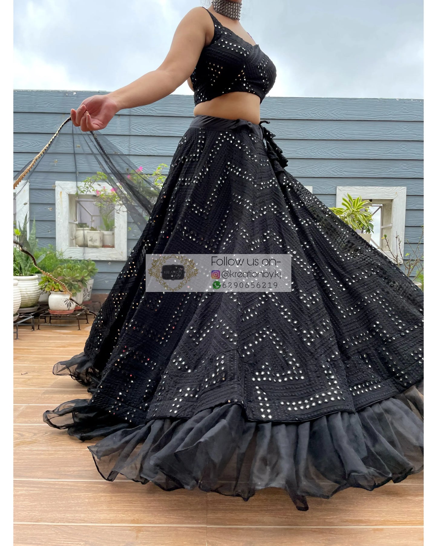 Black Sheesh Mahal Lehenga - kreationbykj
