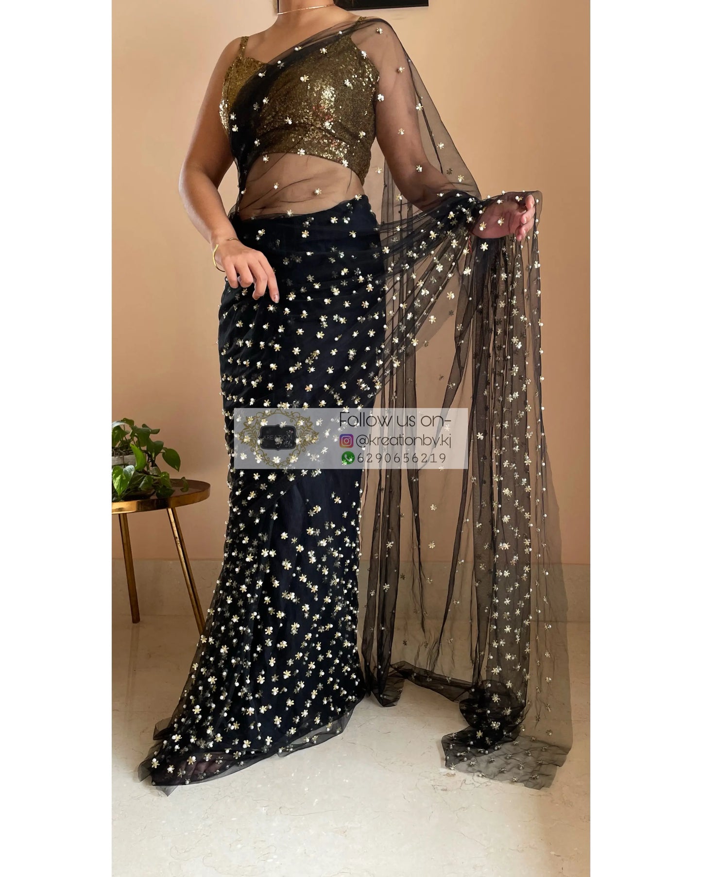 Jugnoo Black Net Saree - kreationbykj