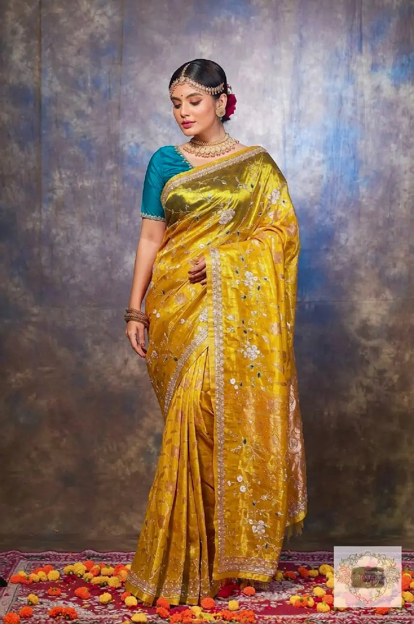 Luxe Golden Tissue Jaal Saree kreationbykj