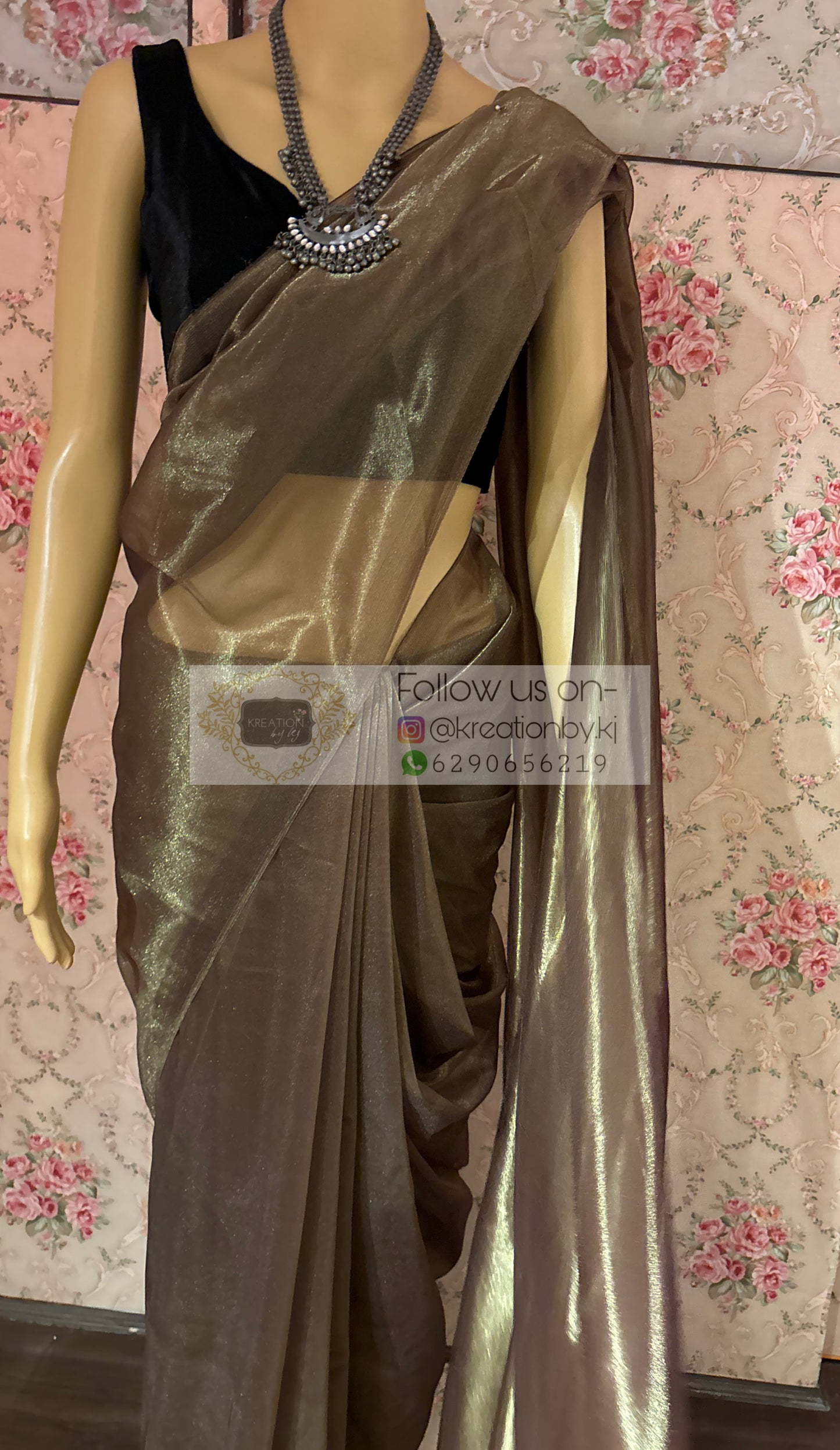 Black Coffee Tissue Net Saree