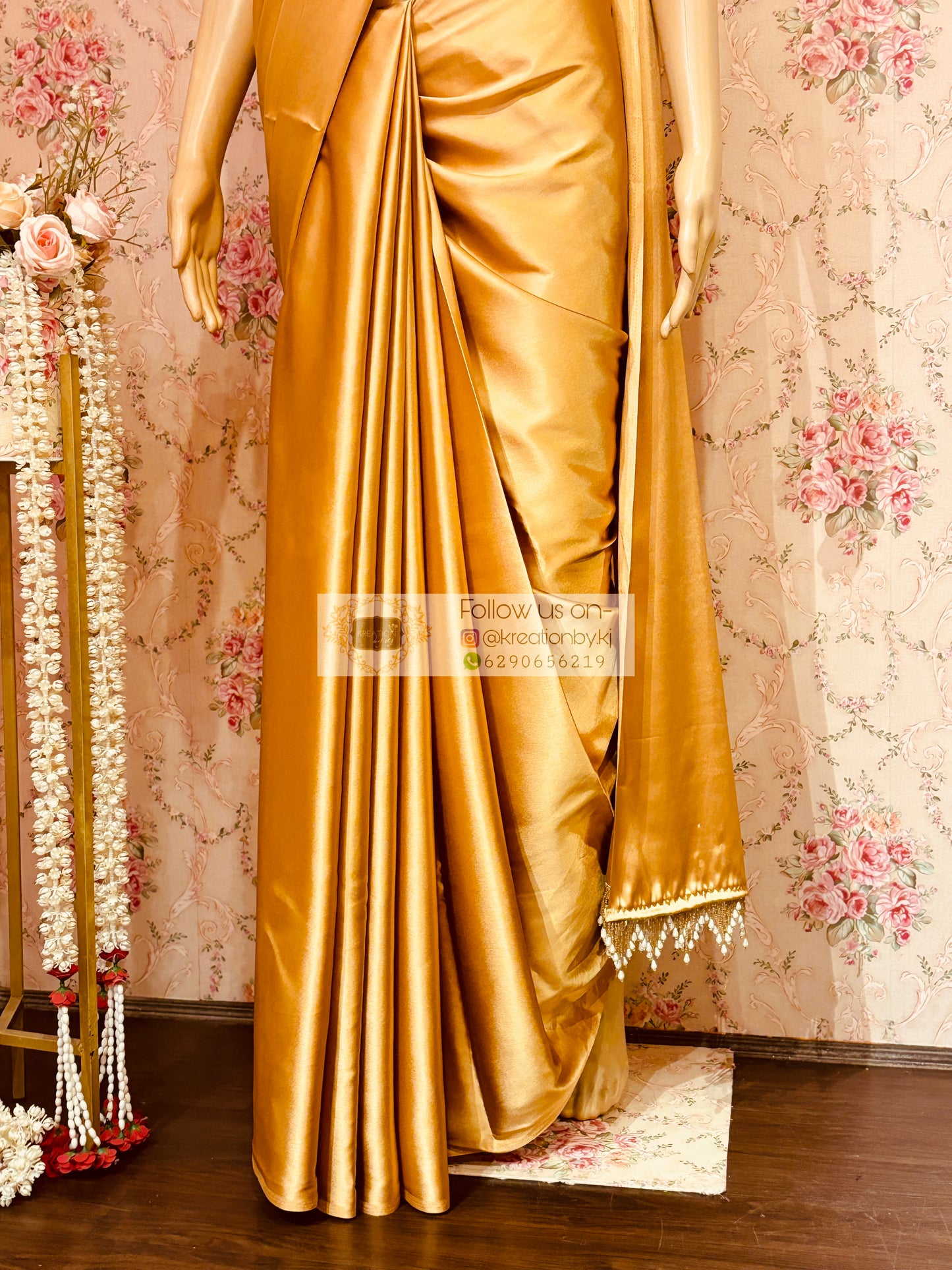 Champagne Gold Satin Saree