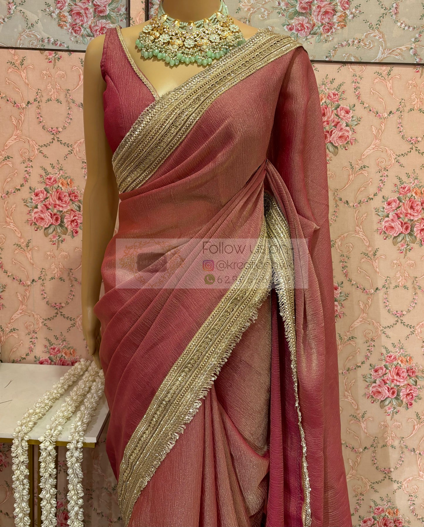 Old Rose Tissue Organza Banno Saree