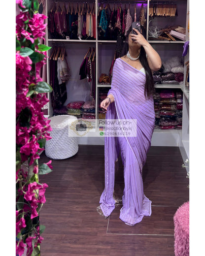 Lavender Noorani Georgette Saree Kreation by KJ