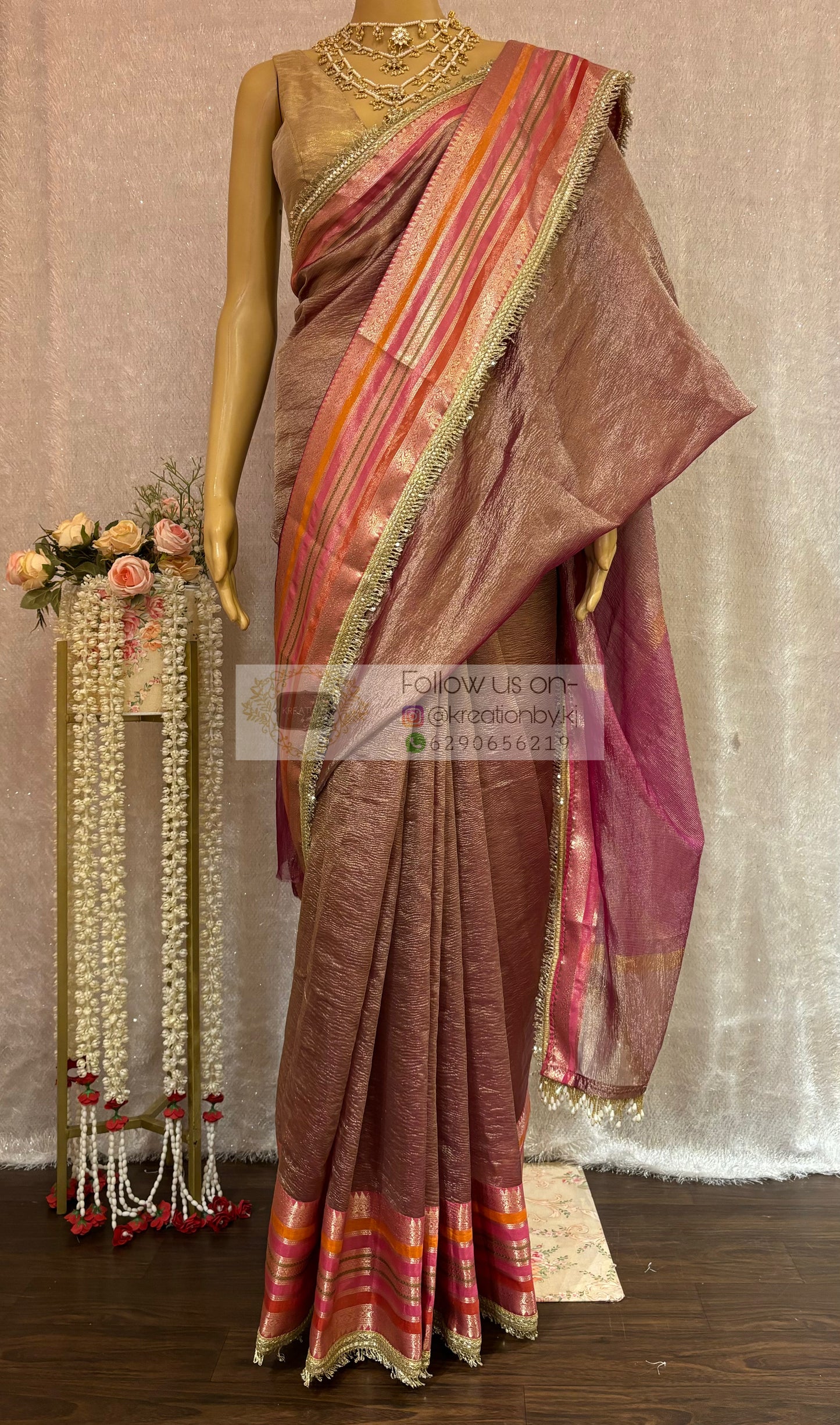 Chocolate Caramel Tissue Banarasi Saree