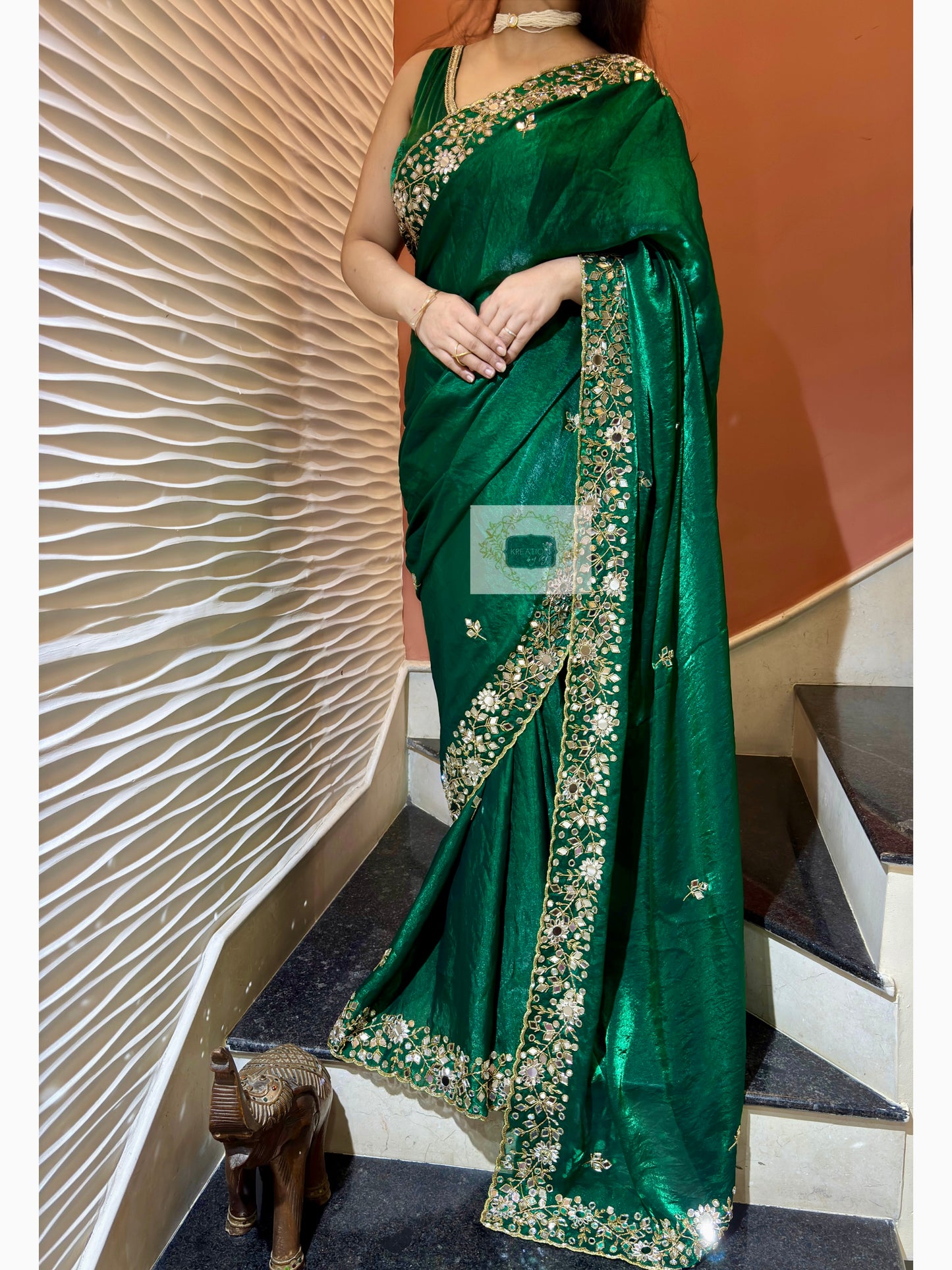 Forest Green Sheesh Mahal Saree