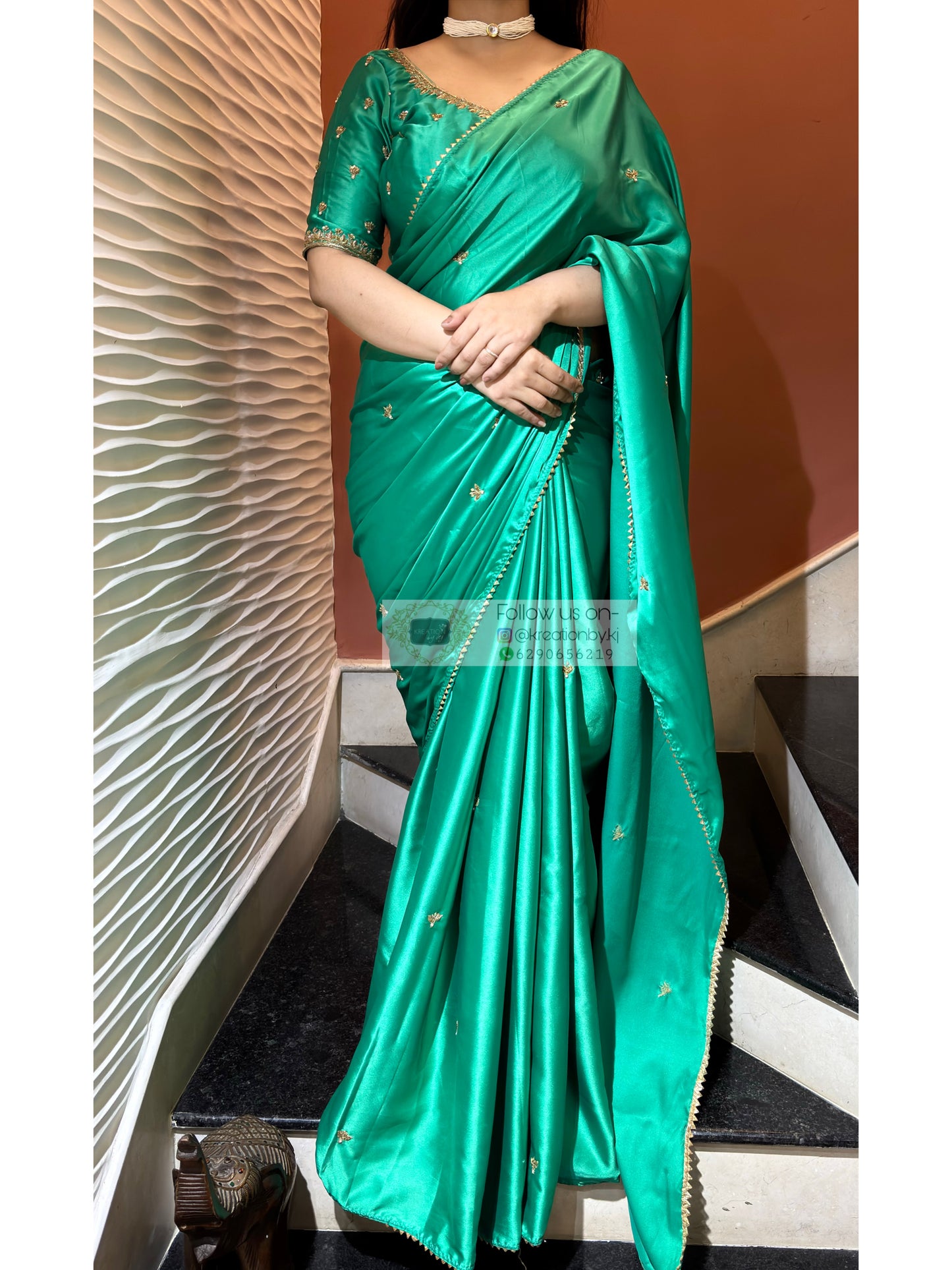 Jade Green Grace Satin Silk Saree - kreationbykj