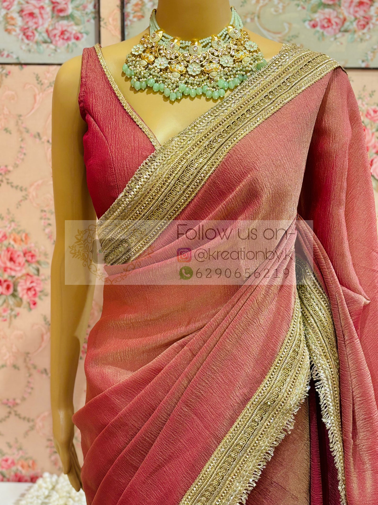 Old Rose Tissue Organza Banno Saree