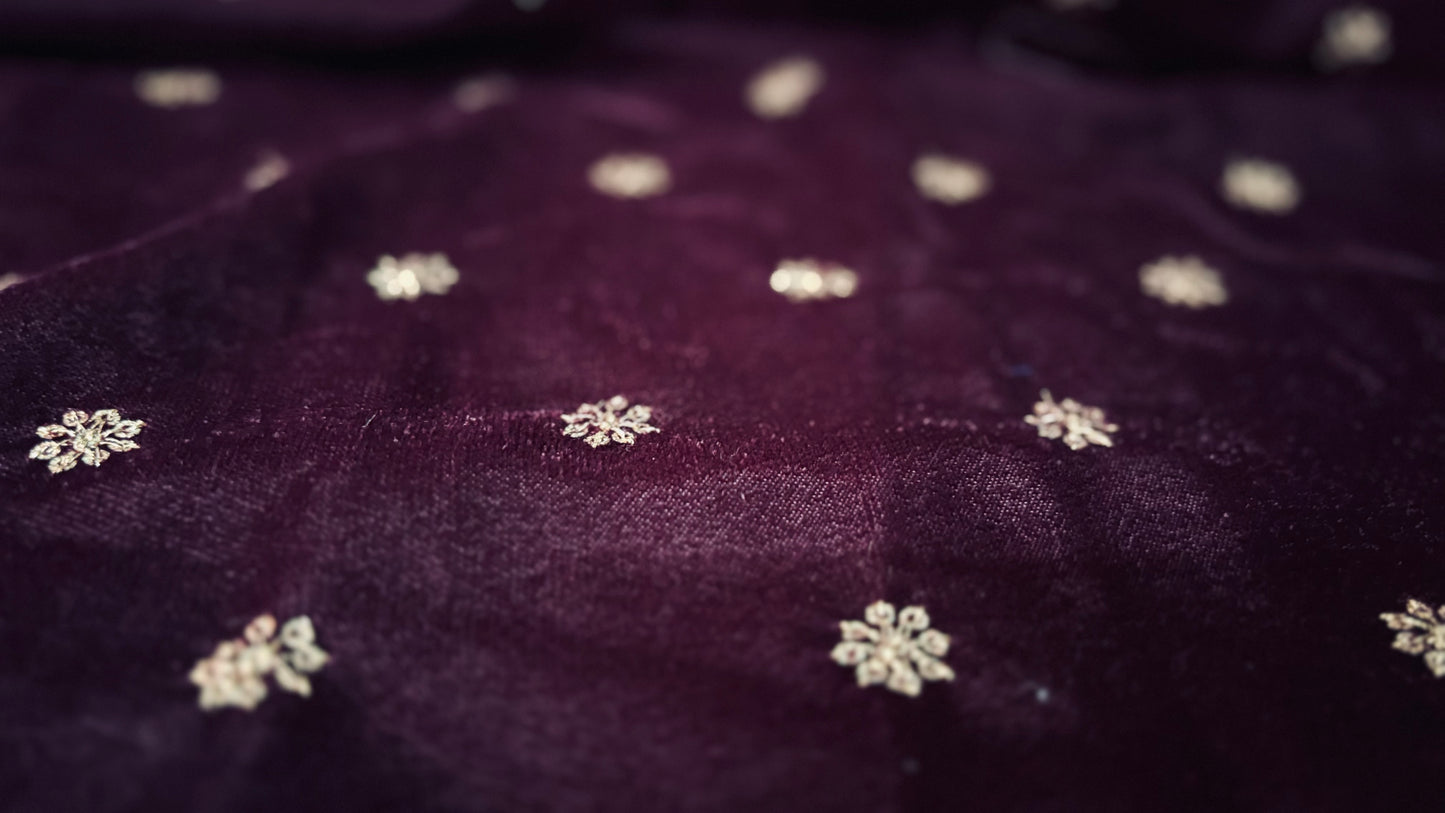 Purple Wine Velvet Fabric with Sequin Work