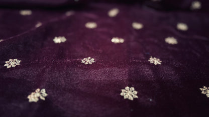 Purple Wine Velvet Fabric with Sequin Work