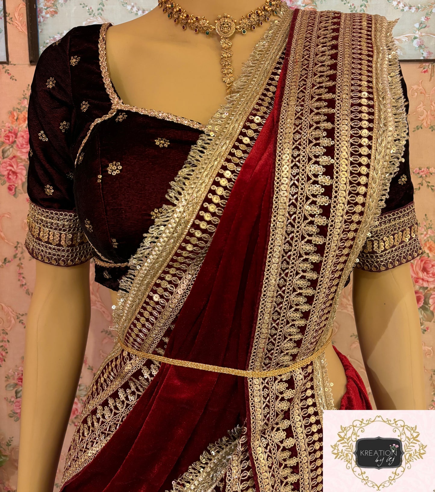 Maroon Velvet Banno Saree